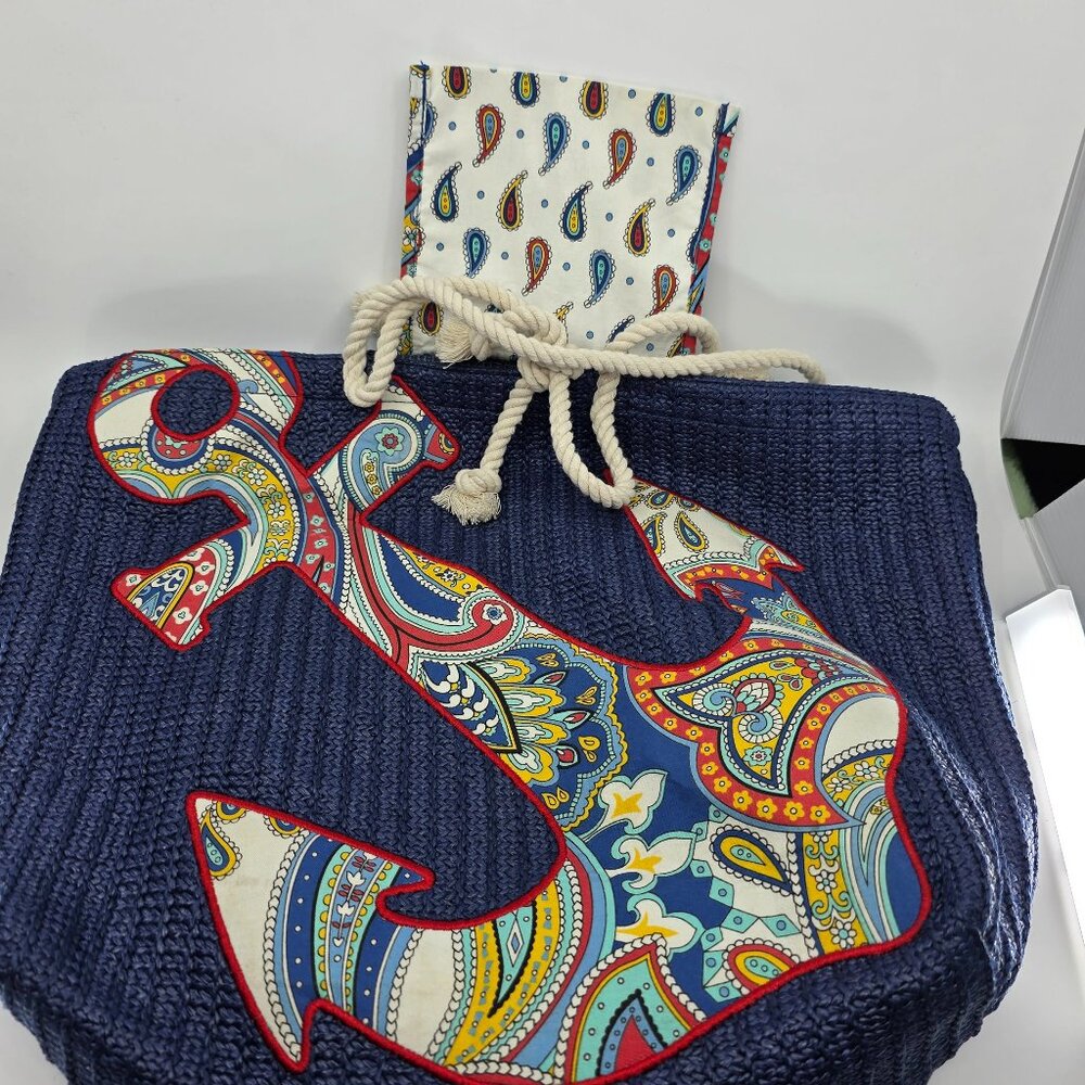 Vera Bradley Navy Straw Anchor Beach Tote - Picture 7 of 8